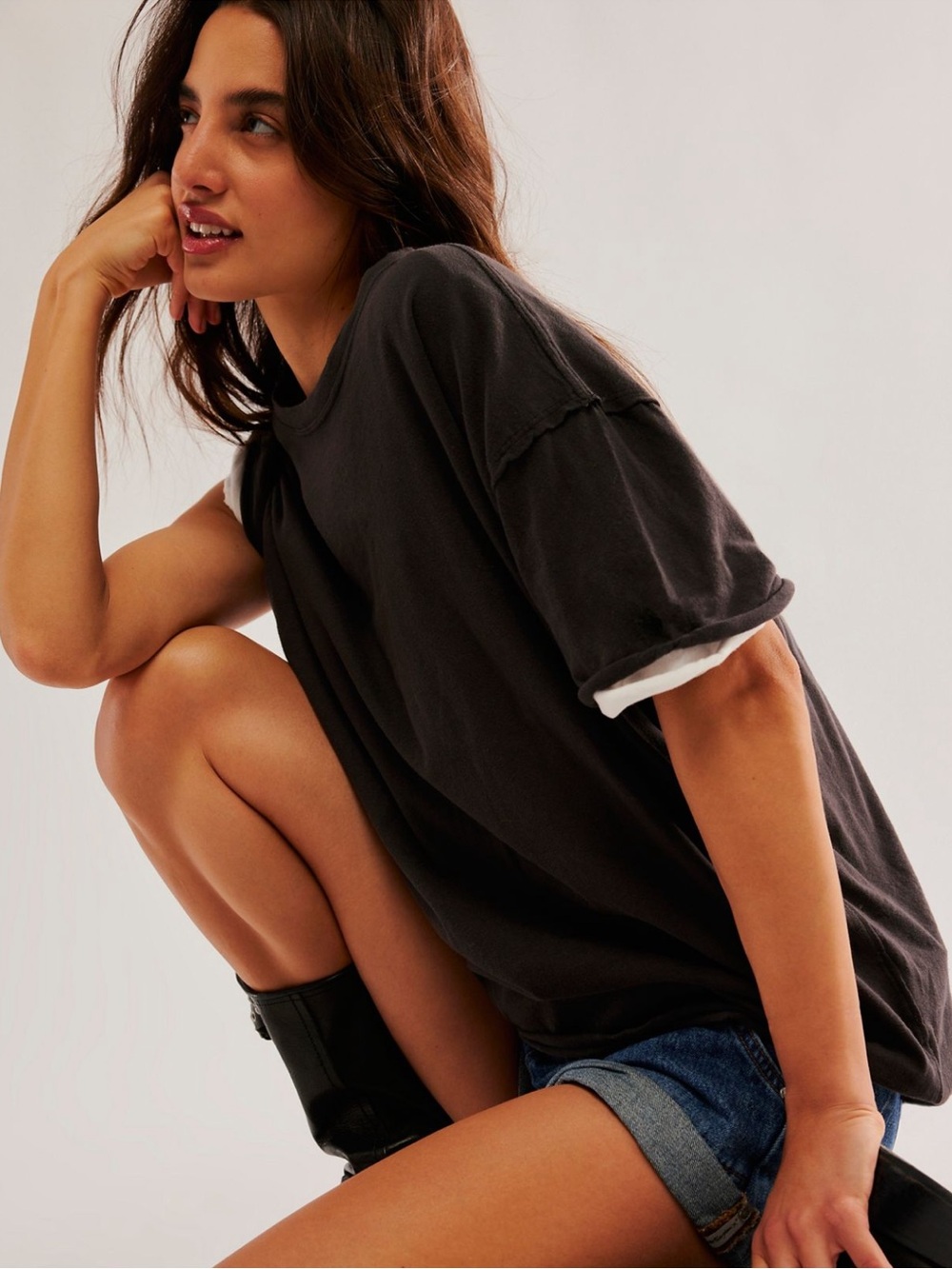 NWT - We The Free by Free People “Nina” Short Sleeve T-Shirt in Black-Oversized